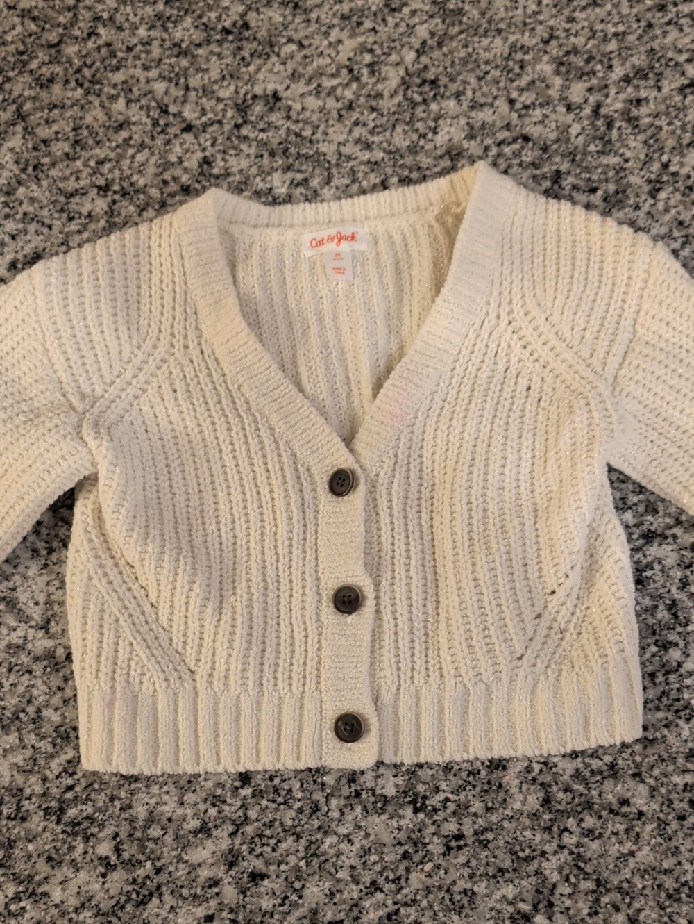 Cat & Jack Cream Ribbed V-Neck Button Cardigan